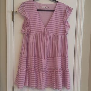 Girls' Lavender Stripe Ruffle Dress